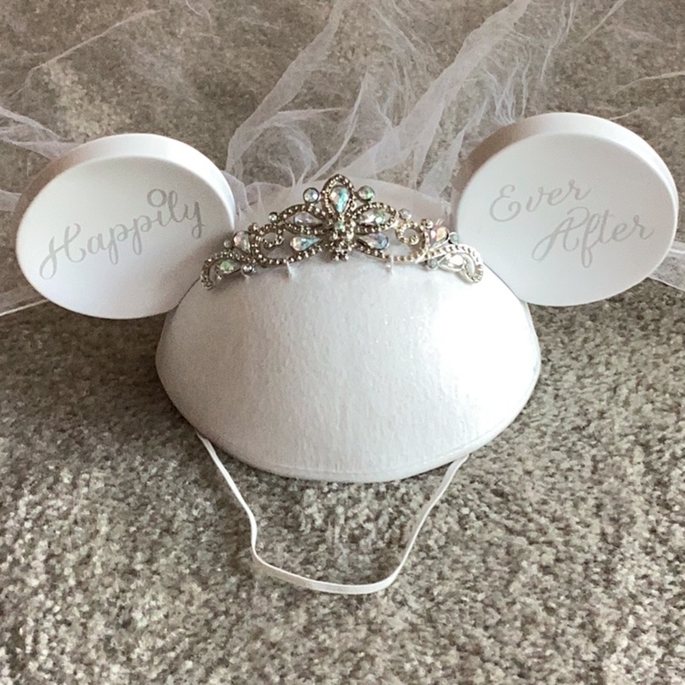 White Mouse Ears Hat with Tiara